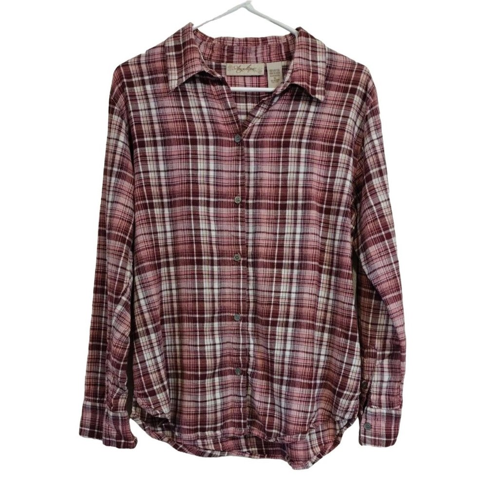 Angelique Vintage Long Sleeve Plaid Button Down Womens XL Top
